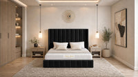 Plush Velvet Black - Chelsea Luxury Channel Panel Bed – Premium Upholstered Bed Frame with Statement Headboard