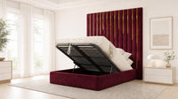 Plush Velvet Maroon - Alisha Gold Strip Grandline Luxury Floor-Standing Ottoman Storage Bed