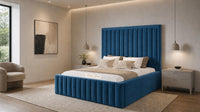 Naples Blue - Savoy Luxury Panel Bed – Premium Upholstered Bed Frame with Grand Framed Headboard
