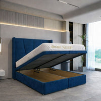 Naples Blue - Valençay Flared Sunburst Wingback Bed | Luxury Divan Ottoman Upholstered Bed Frame