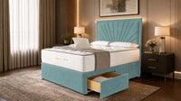 Plush Velvet Duck Egg - Aurelia Luxury Sunburst Divan Bed – Designer Upholstered Bed Frame