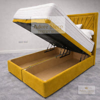 Plush Velvet Mustard Gold - Aurelia Regent Luxury Upholstered Ottoman Divan Bed Frame with Storage