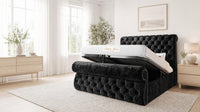 Crushed Velvet Black - Windsor Chesterfield Luxury Scroll Bed Frame