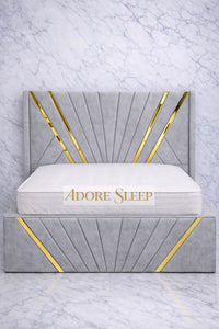 Naples Silver - Bat Luxury Panel Bed Frame with Gold Strip – Upholstered