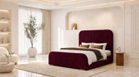 Plush Velvet Maroon - Beaumont Arc Luxury Ribbed Ottoman Storage Bed