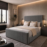 Plush Velvet Steel - Mayfair Flute Luxury Ribbed Upholstered Bed Frame