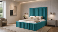 Plush Velvet Teal - Savoy Luxury Panel Bed – Premium Upholstered Bed Frame with Grand Framed Headboard