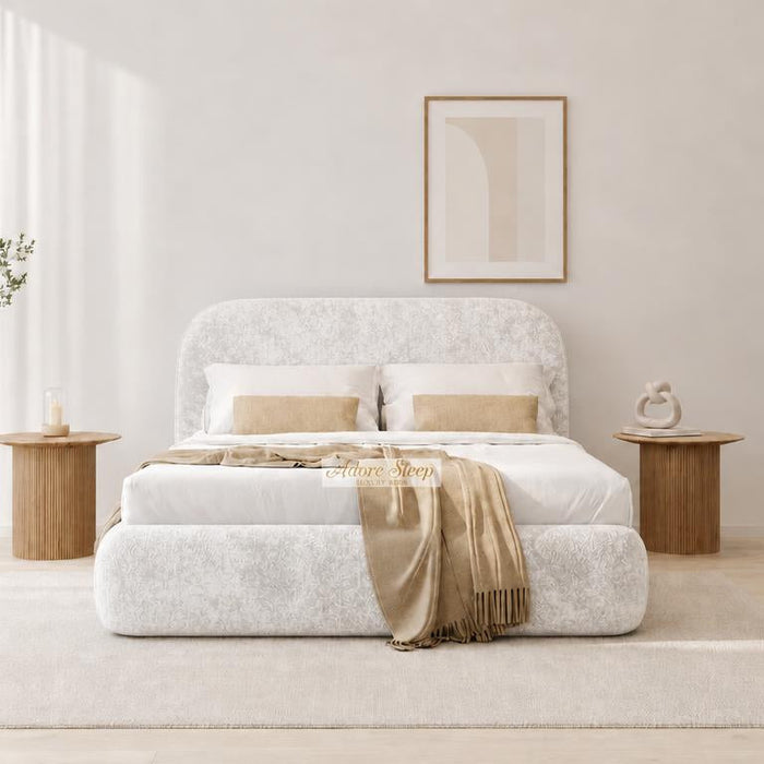Crushed Velvet White - Ellington Curve Luxury Upholstered Ottoman Storage Bed