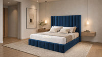 Plush Velvet Sapphire - Chelsea Luxury Channel Panel Bed – Premium Upholstered Bed Frame with Statement Headboard