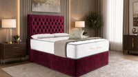 Plush Velvet Maroon - Regency Chesterfield Luxe Divan Bed with Storage – Deep Buttoned Upholstered Bed Frame