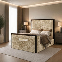 Crushed Velvet Gold - Claridge Luxury Framed TV Bed – Premium Upholstered Bed Frame with Integrated TV Footboard