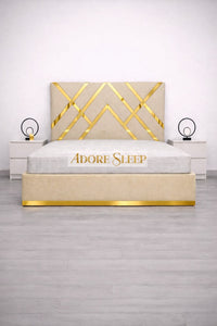Naples Cream - Regalia Noir Luxury Upholstered Bed – Geometric Designer Headboard with Metallic Accent Detailing