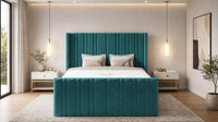 Plush Velvet Teal - Kensington Fluted Luxury Ottoman Storage Bed