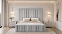 Naples Silver - Savoy Luxury Panel Bed – Premium Upholstered Bed Frame with Grand Framed Headboard