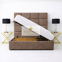 Naples Mink - Kensington Royale Luxury Ottoman Divan Storage Bed Frame – Premium Panelled Headboard