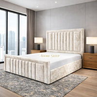 Crushed Velvet Cream - Milano Grand Luxury Channel-Tufted Upholstered Bed Frame