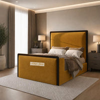 Plush Velvet Mustard Gold - Claridge Luxury Framed TV Bed – Premium Upholstered Bed Frame with Integrated TV Footboard