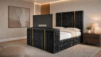 Crushed Velvet Black - Kensington Luxury Fluted TV Bed with Metallic Accents – Premium Upholstered TV Bed Frame