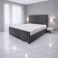 Plush Velvet Steel - Riviera Maison Luxury Panelled Upholstered Bed Frame