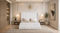 Crushed Velvet White - Chelsea Luxury Channel Panel Bed – Premium Upholstered Bed Frame with Statement Headboard