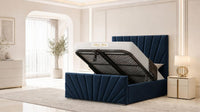 Plush Velvet Sapphire - Riviera Fan Luxury Sculpted Ottoman Storage Bed