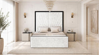 Crushed Velvet White - Gatsby Sunray Luxury Art Deco Upholstered Bed Frame