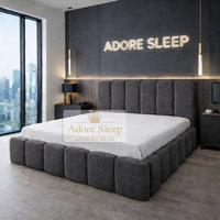 Naples Slate Grey - Savoy Aurelia Luxury Upholstered Bed Frame – Sculpted Panel Statement Bed