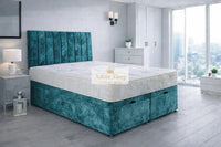 Crushed Velvet Teal - Regency Lined Panel Luxury Solid Ottoman Storage Bed Frame