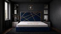 Crushed Velvet Denim Blue - Knightsbridge Regal Mosaic Luxury Panel Bed Frame with Gold Strip – Upholstered