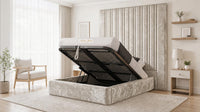 Crushed Velvet Champagne - Grosvenor Grand Channel Luxury Ottoman Storage Bed