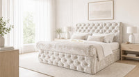 Crushed Velvet Cream - Windsor Chesterfield Luxury Scroll Bed Frame