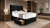 Plush Velvet Black - Valentina Vertical Luxe Divan Bed – Channelled Statement Headboard & Storage