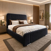 Naples Black - Beaumont Luxury Fluted Wing Bed – Designer Upholstered Bed Frame with Statement Headboard & Footboard