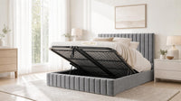 Plush Velvet Steel - Carlton Channel Luxury Ottoman Storage Bed