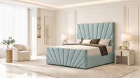 Plush Velvet Duck Egg - Riviera Fan Luxury Sculpted Ottoman Storage Bed