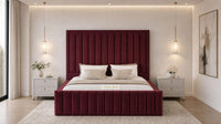 Plush Velvet Maroon - Savoy Luxury Panel Bed – Premium Upholstered Bed Frame with Grand Framed Headboard