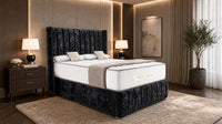 Crushed Velvet Black - Valentina Vertical Luxe Divan Bed – Channelled Statement Headboard & Storage