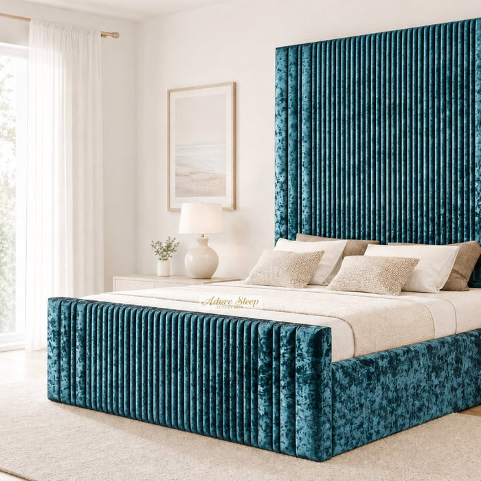 Crushed Velvet Teal - Mayfair Grand Fluted Luxury Upholstered Bed Frame