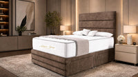 Naples Mink - Monaco Luxe Luxury Divan Bed – Premium Upholstered Panelled Headboard with Storage