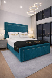 Plush Velvet Teal - Regent Grandeur Luxury Upholstered Bed Frame – Premium Deep Panelled Headboard
