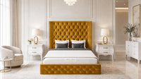 Plush Velvet Mustard Gold - Claridge Chesterfield Luxury Deep-Button Ottoman Storage Bed