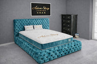 Crushed Velvet Teal - Aurelia Ambassador Grande Luxury Button-Tufted Upholstered Bed Frame