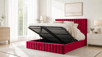 Crushed Velvet Red - Carlton Channel Luxury Ottoman Storage Bed