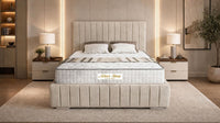 Naples Cream - Dorchester Luxury Scalloped Panel Bed – Premium Upholstered Bed Frame with Statement Headboard