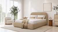 Plush Velvet Beige - Ellington Curve Luxury Upholstered Ottoman Storage Bed