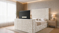 Crushed Velvet Cream - Montreux Luxury Fluted TV Bed – Premium Upholstered Bed Frame with Integrated TV Footboard