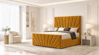 Plush Velvet Mustard Gold - Riviera Fan Luxury Sculpted Ottoman Storage Bed