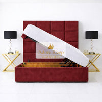 Plush Velvet Maroon - Kensington Royale Luxury Ottoman Divan Storage Bed Frame – Premium Panelled Headboard