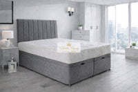 Plush Velvet Grey - Regency Lined Panel Luxury Solid Ottoman Storage Bed Frame
