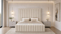 Naples Cream - Savoy Luxury Panel Bed – Premium Upholstered Bed Frame with Grand Framed Headboard